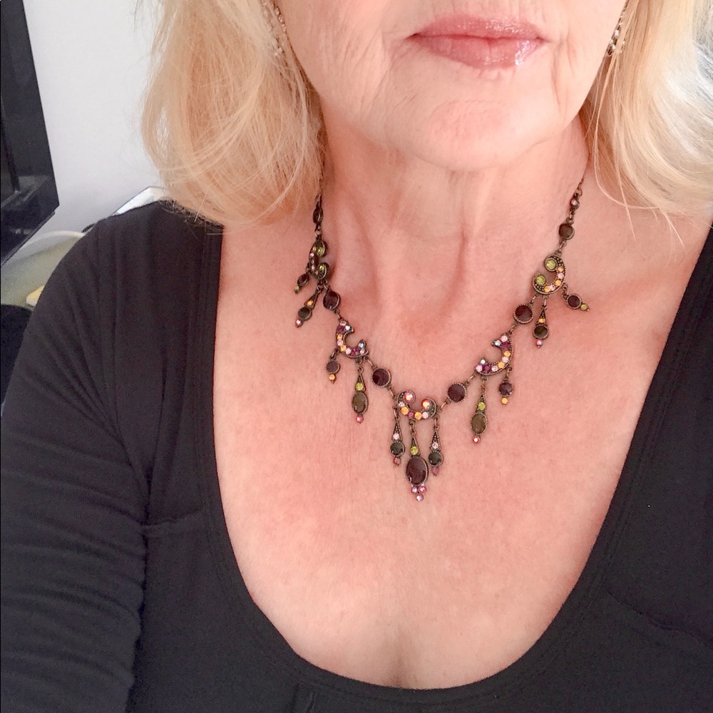 Vintage Red Swarovski Crystals & Enamel Art Deco Style Necklace w Dangles - Picture 3 of 8